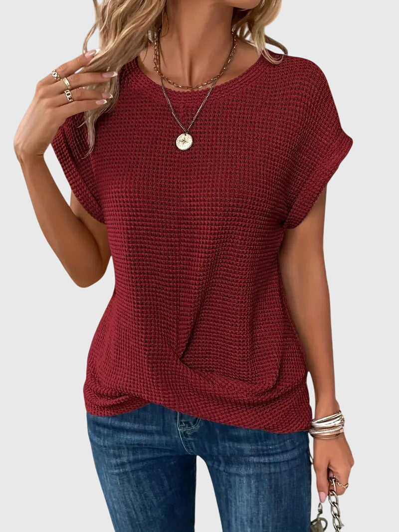 Isa — Blouse Femme Elegante Col Rond Verte Bleue Noire Pour Style Quotidien