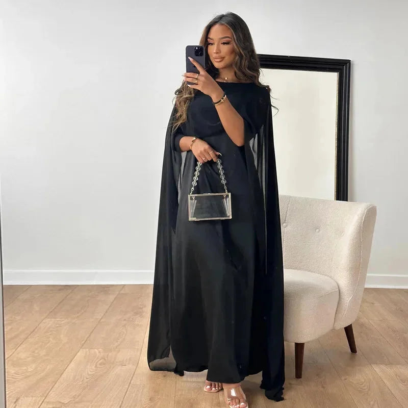 Lily — Robe Maxi Cape Mariage Invitee Blanche Violette Noire Rose