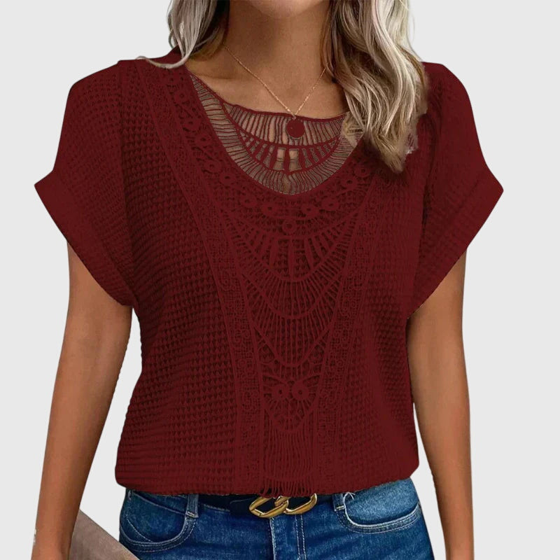 Pearl — Blouse Femme Elegante Style Ibiza Bleu Ciel Rouge Orange