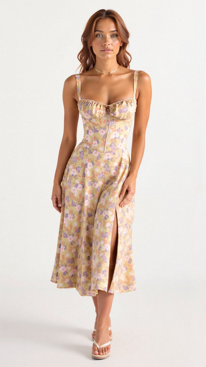 Amelia — Robe Femme Lin Noire, Jaune, Light Yellow Pour Style Confirme