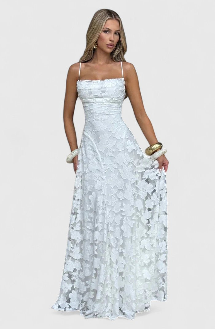 Gwenn — Robe Maxi Femme Elegante Rose Cerise Ivoire Pour Grande Soiree