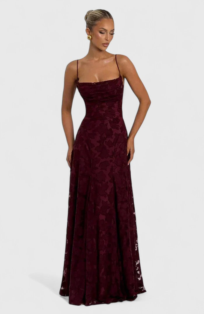 Gwenn — Robe Maxi Femme Elegante Rose Cerise Ivoire Pour Grande Soiree