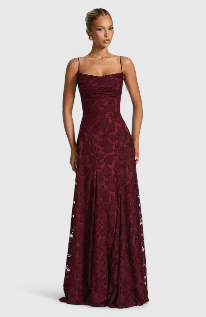 Gwenn — Robe Maxi Femme Elegante Rose Cerise Ivoire Pour Grande Soiree