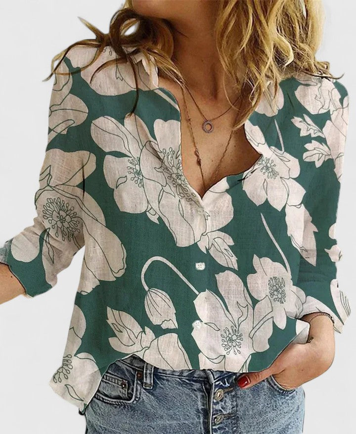 Elena — Blouse Femme Elegante Marron Verte Pour Style Naturel Confirme