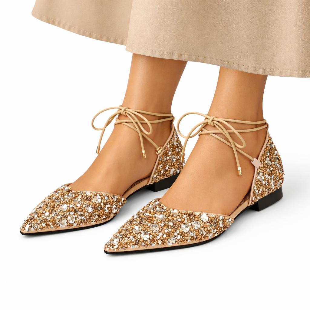 Chaussures Mariage Dorées Lacets Femme | Élégantes Cérémonie Soirée