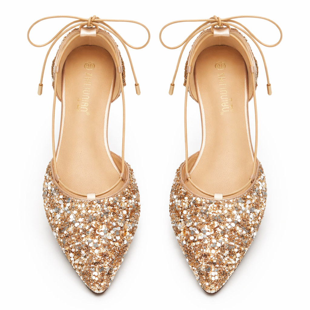 Chaussures Mariage Dorées Lacets Femme | Élégantes Cérémonie Soirée