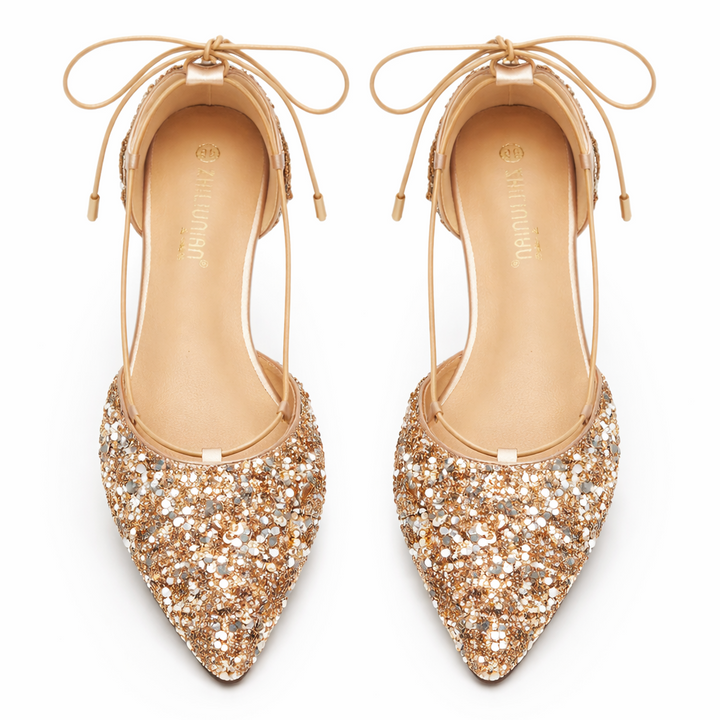 Chaussures Mariage Dorées Lacets Femme | Élégantes Cérémonie Soirée