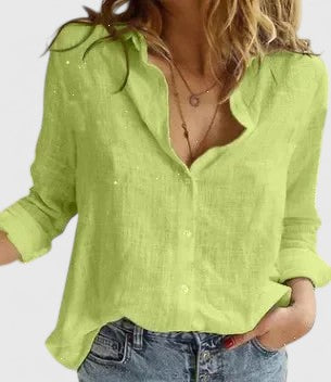 Elena — Blouse Femme Elegante Marron Verte Pour Style Naturel Confirme
