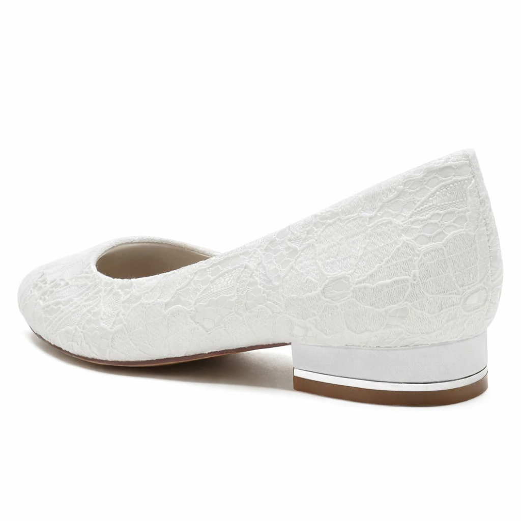 Chaussures Mariée Dentelle Blanche Femme | Bout Rond Plates Confortables