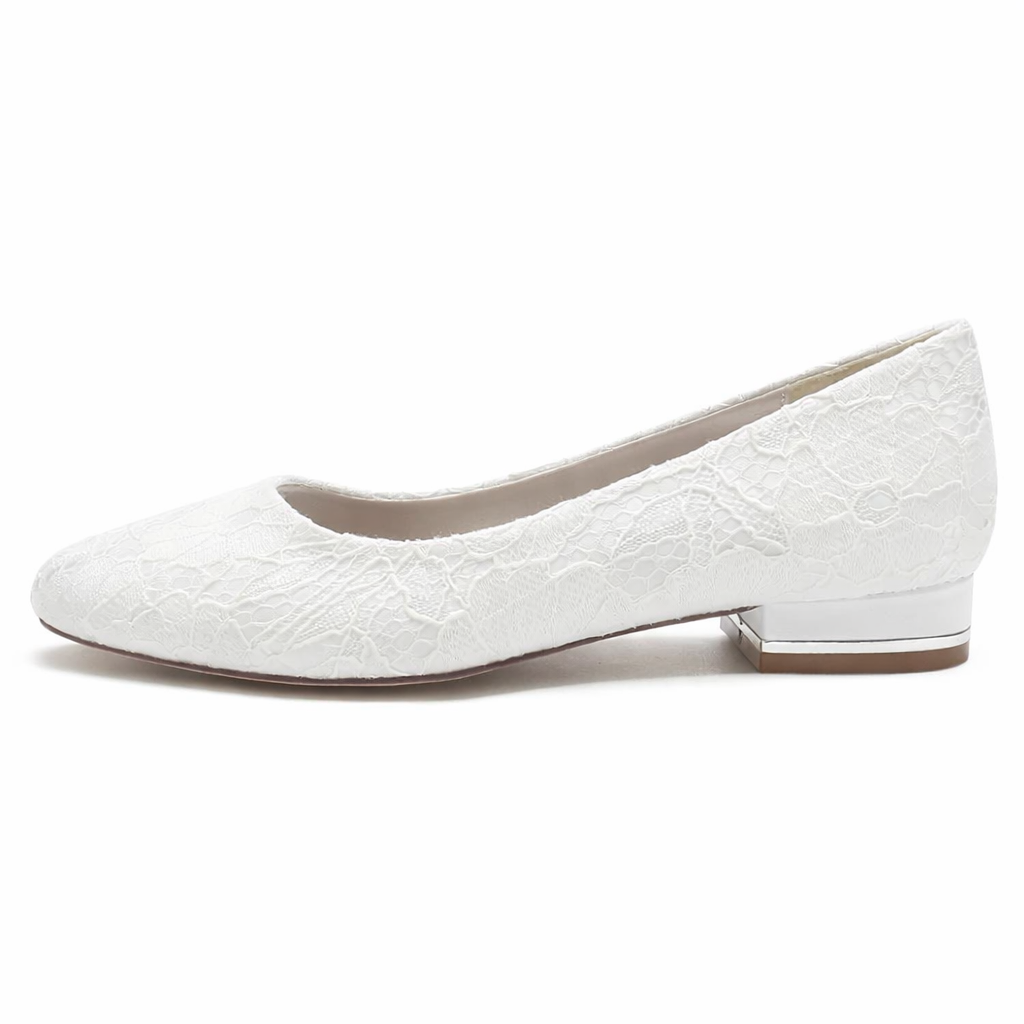 Chaussures Mariée Dentelle Blanche Femme | Bout Rond Plates Confortables