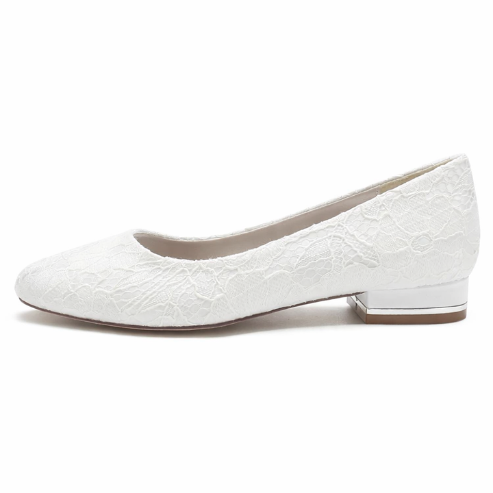 Chaussures Mariée Dentelle Blanche Femme | Bout Rond Plates Confortables