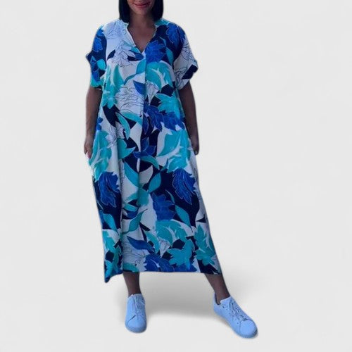Shamcey — Robe Femme Florale Bleue, Verte, Azure Pour Style Confirme