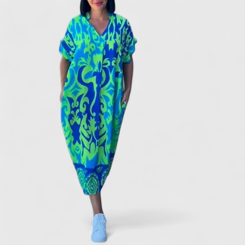 Shamcey — Robe Femme Florale Bleue, Verte, Azure Pour Style Confirme