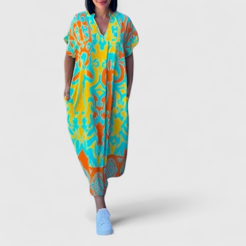 Shamcey — Robe Femme Florale Bleue, Verte, Azure Pour Style Confirme
