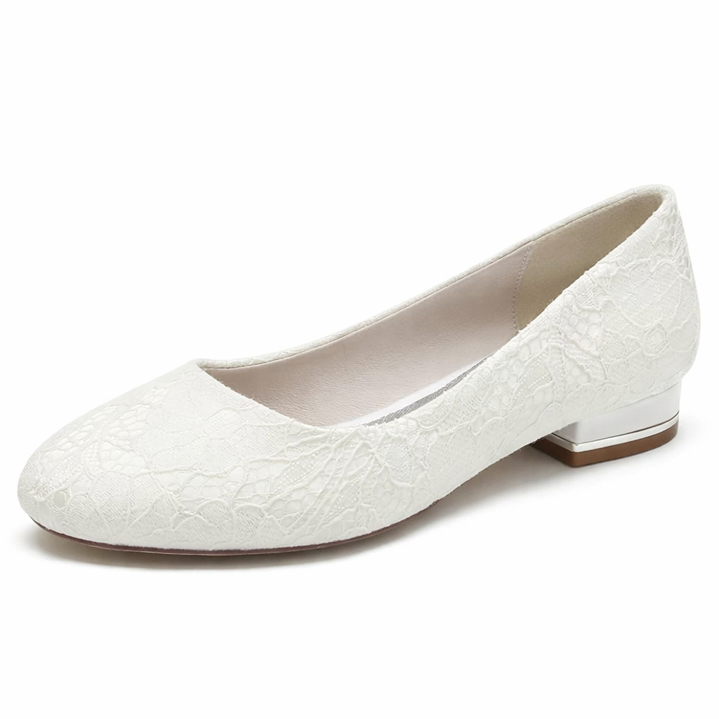 Chaussures Mariée Dentelle Blanche Femme | Bout Rond Plates Confortables