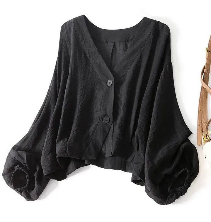 Luna — Blouse Femme Lin naturel Noire, Blanche Pour Style Confirme