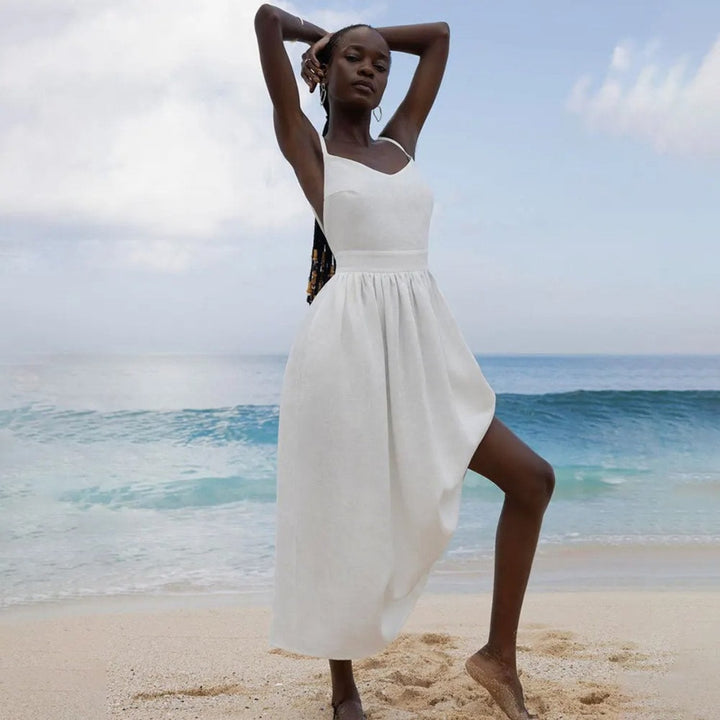 Olivia — Robe Femme Lin Noire, Light Brown, Blanche Pour Style Confirme