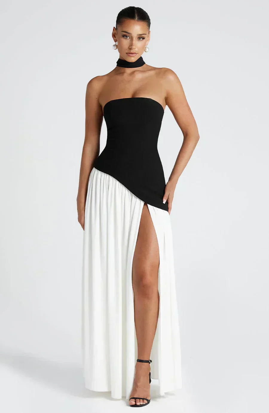 Emily — Robe Mariage Invitee Asymetrique Maxi Verte Marron Jaune