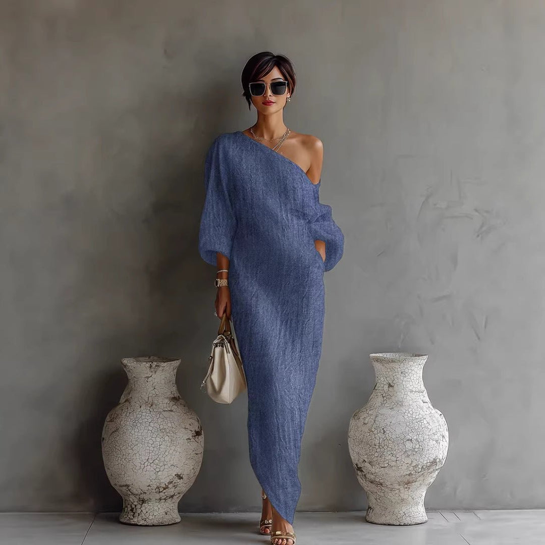 Charlotte — Robe Femme Lin Grise, Noire, Bleue Pour Style Confirme