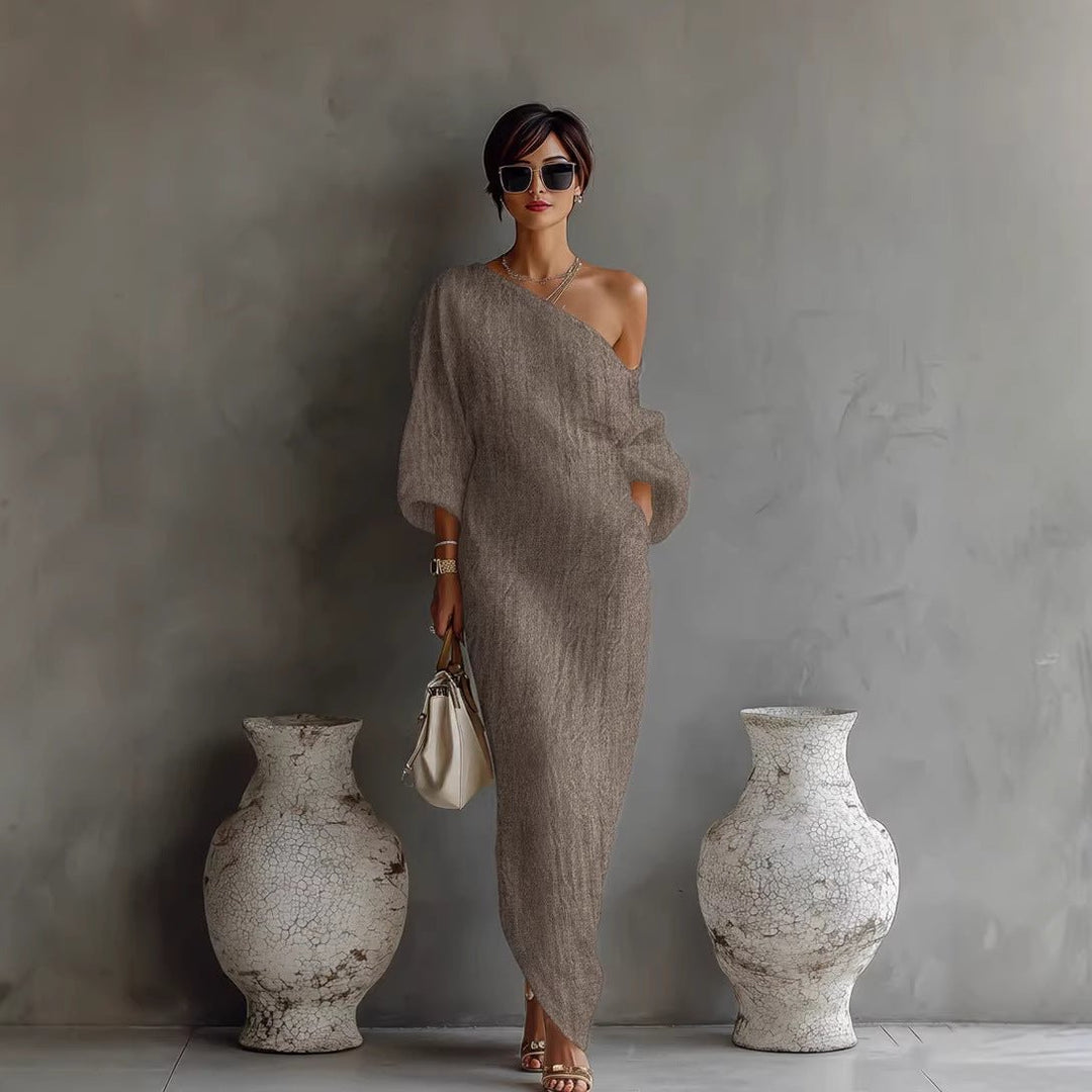 Charlotte — Robe Femme Lin Grise, Noire, Bleue Pour Style Confirme
