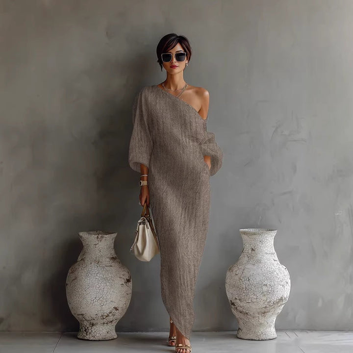 Charlotte — Robe Femme Lin Grise, Noire, Bleue Pour Style Confirme