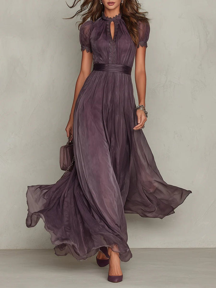 Scarlett — Robe Maxi Violette Manches Courtes Encolure Serrure Bouffantes