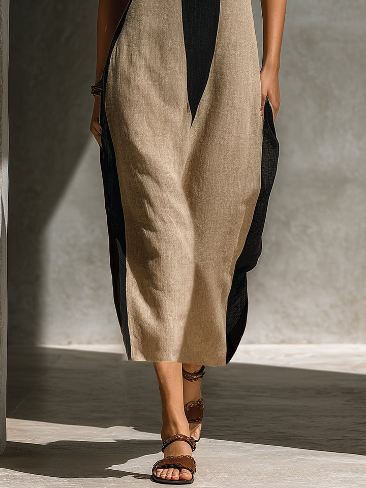 Amelia — Robe Femme Elegante Black And Beige Pour Style Confirme