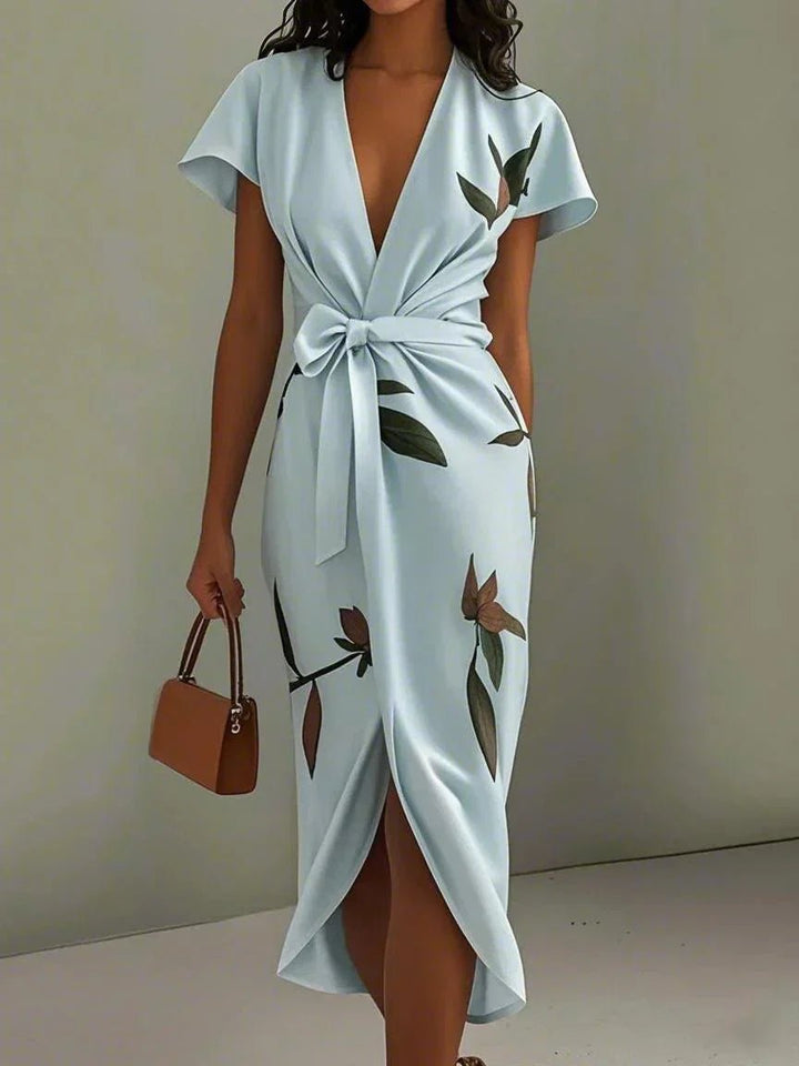 Chloe — Robe Femme Florale Blanche, Bleu Ciel Pour Style Confirme