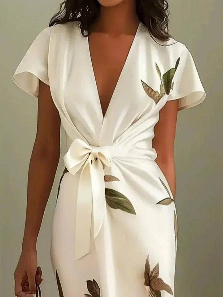 Chloe — Robe Femme Florale Blanche, Bleu Ciel Pour Style Confirme