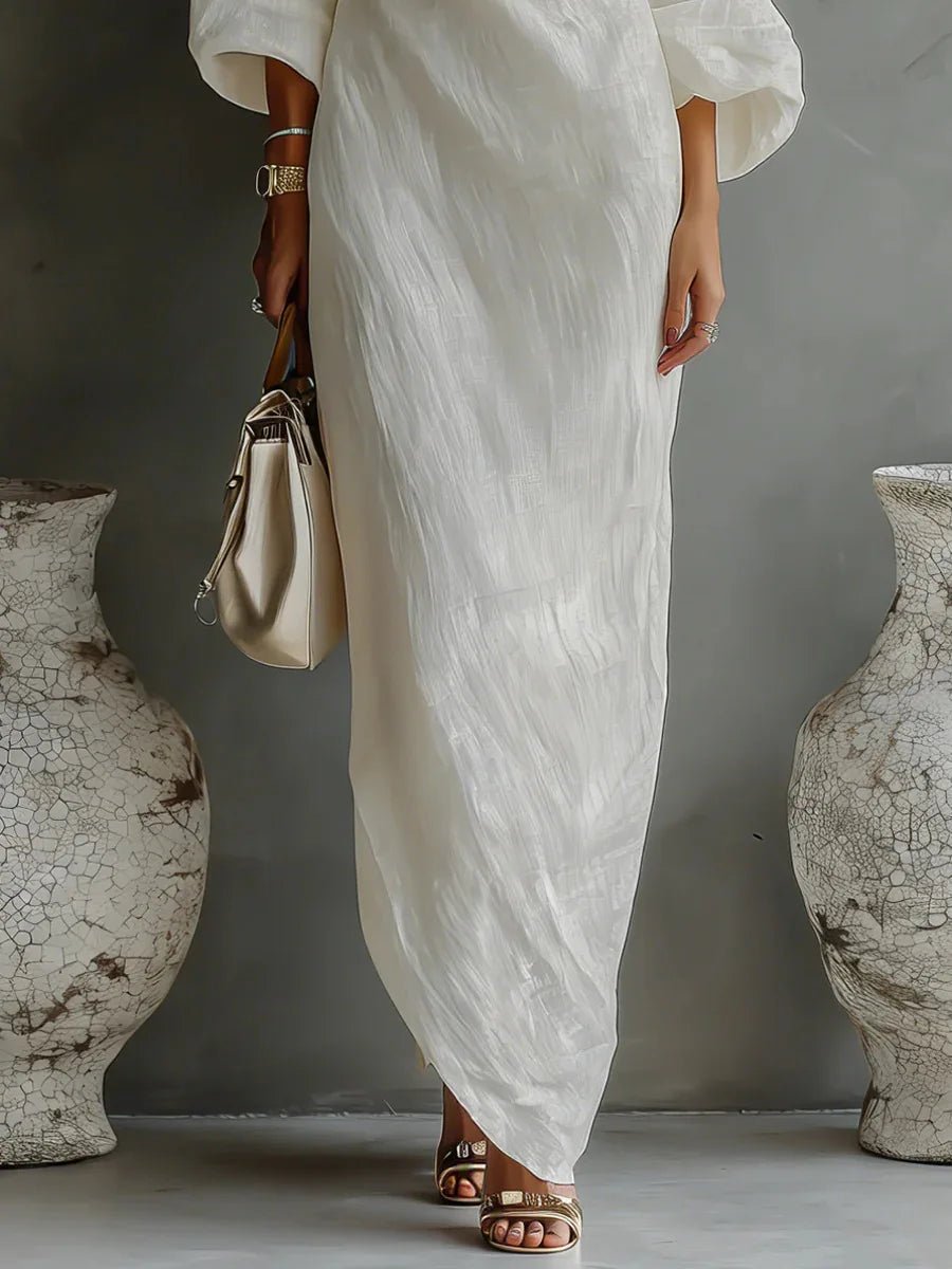 Evelyn — Robe Maxi Lin Une Epaule Asymetrique Relaxed Blanche Bleue Kaki Noire