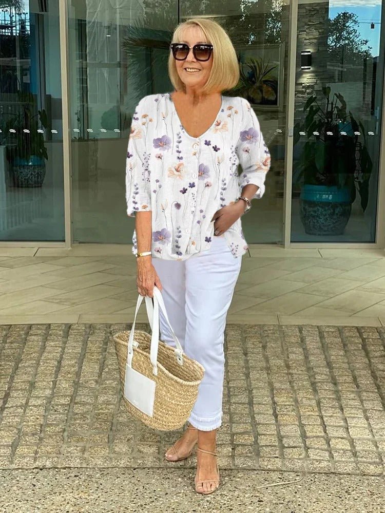 Luna — Blouse Femme Florale Kaki, Bleue Pour Style Confirme