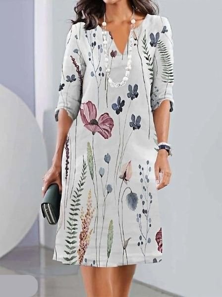 Camila — Robe Femme Lin Bleu Marine, Bleue, Gris Clair Pour Style Confirme