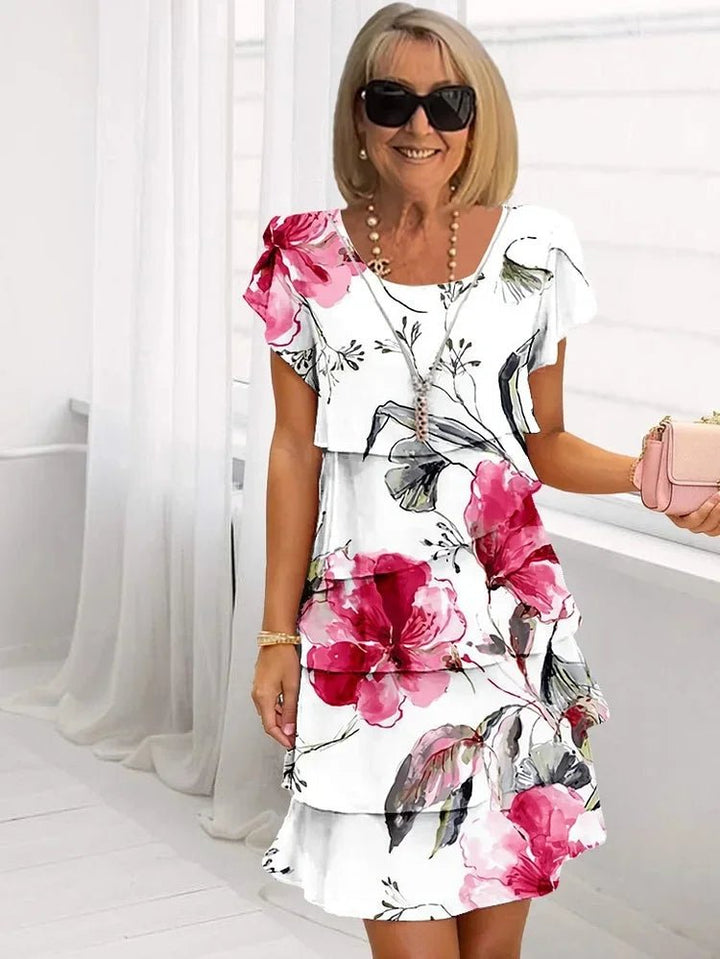 Mia — Robe Femme Florale Blanche, Violette, Beige Pour Style Confirme