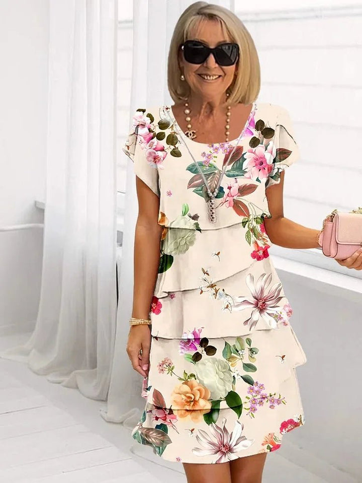Mia — Robe Femme Florale Blanche, Violette, Beige Pour Style Confirme