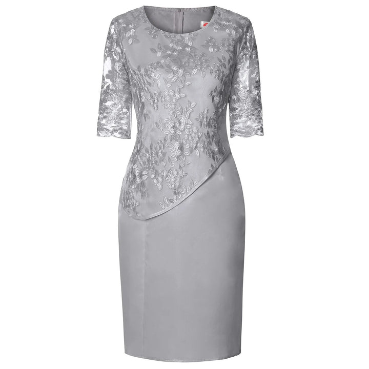 Isabella — Robe Midi Dentelle Brodee Grande Taille Formelle Rose Grise