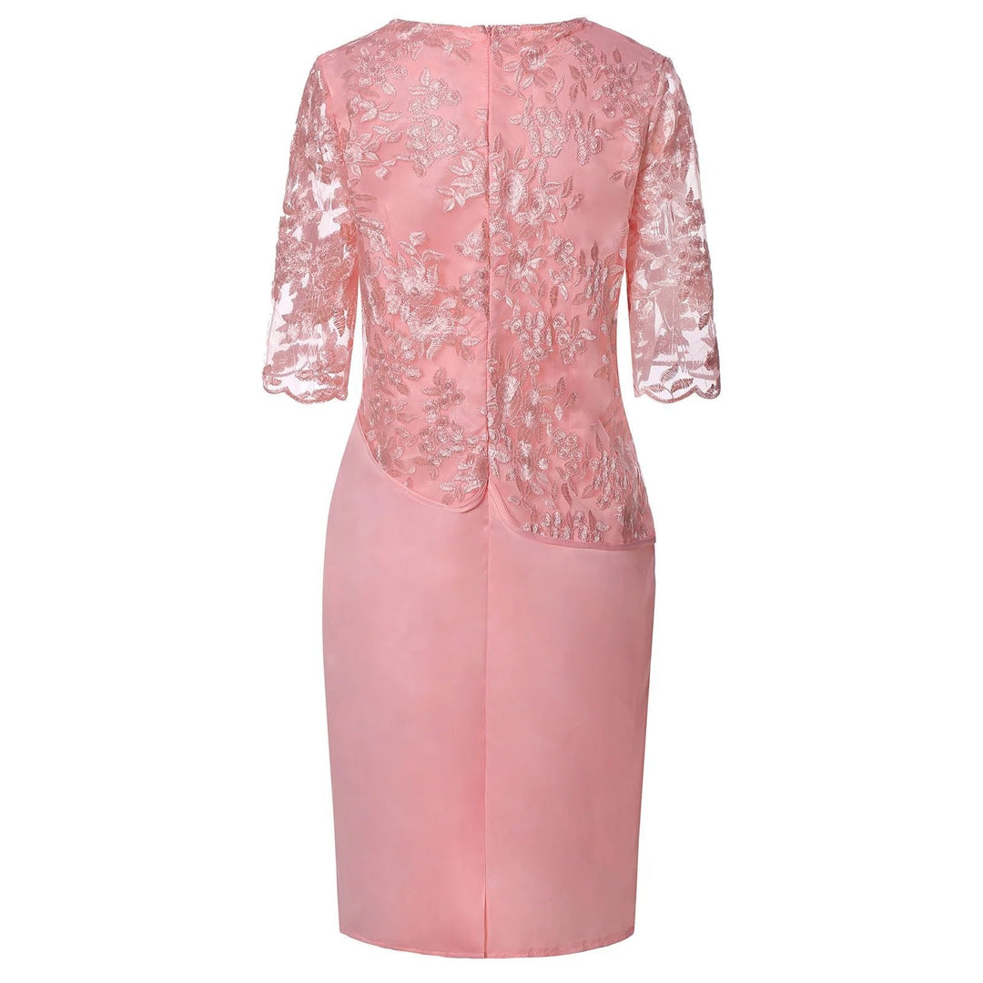 Isabella — Robe Midi Dentelle Brodee Grande Taille Formelle Rose Grise