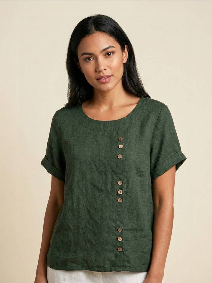 Taylor — Blouse Femme Lin naturel Deep Teal, Bleu Marine Pour Style Confirme