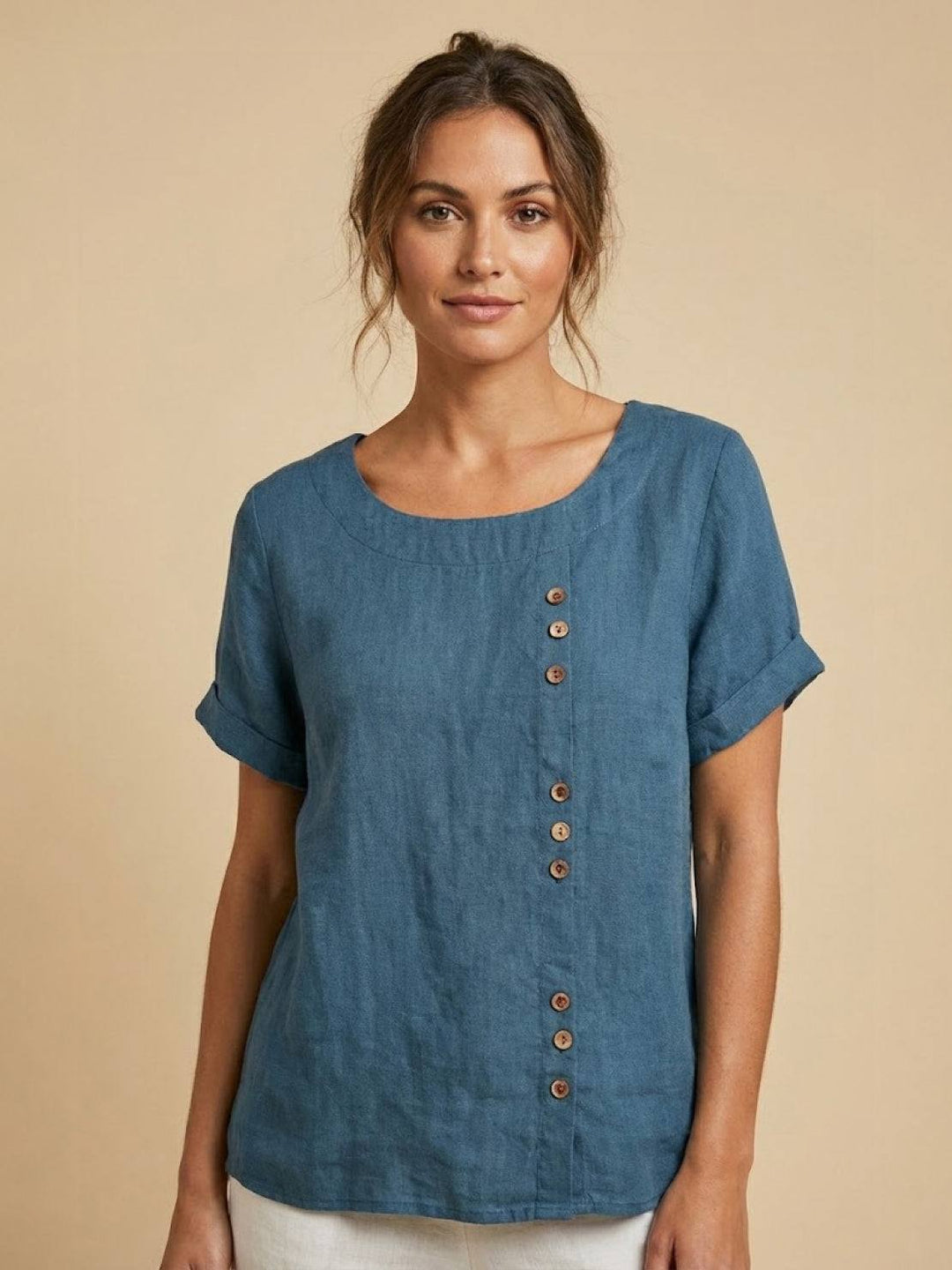 Taylor — Blouse Femme Lin naturel Deep Teal, Bleu Marine Pour Style Confirme
