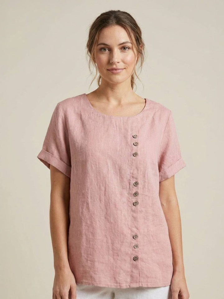 Taylor — Blouse Femme Lin naturel Deep Teal, Bleu Marine Pour Style Confirme