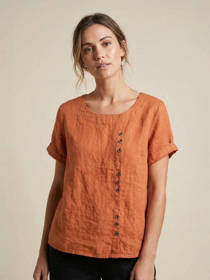 Taylor — Blouse Femme Lin naturel Deep Teal, Bleu Marine Pour Style Confirme