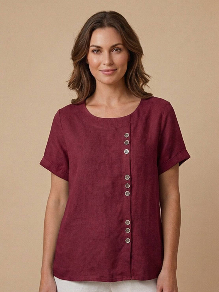 Taylor — Blouse Femme Lin naturel Deep Teal, Bleu Marine Pour Style Confirme