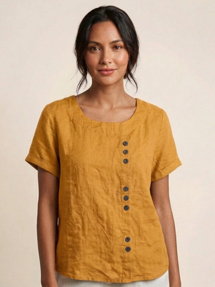 Taylor — Blouse Femme Lin naturel Deep Teal, Bleu Marine Pour Style Confirme