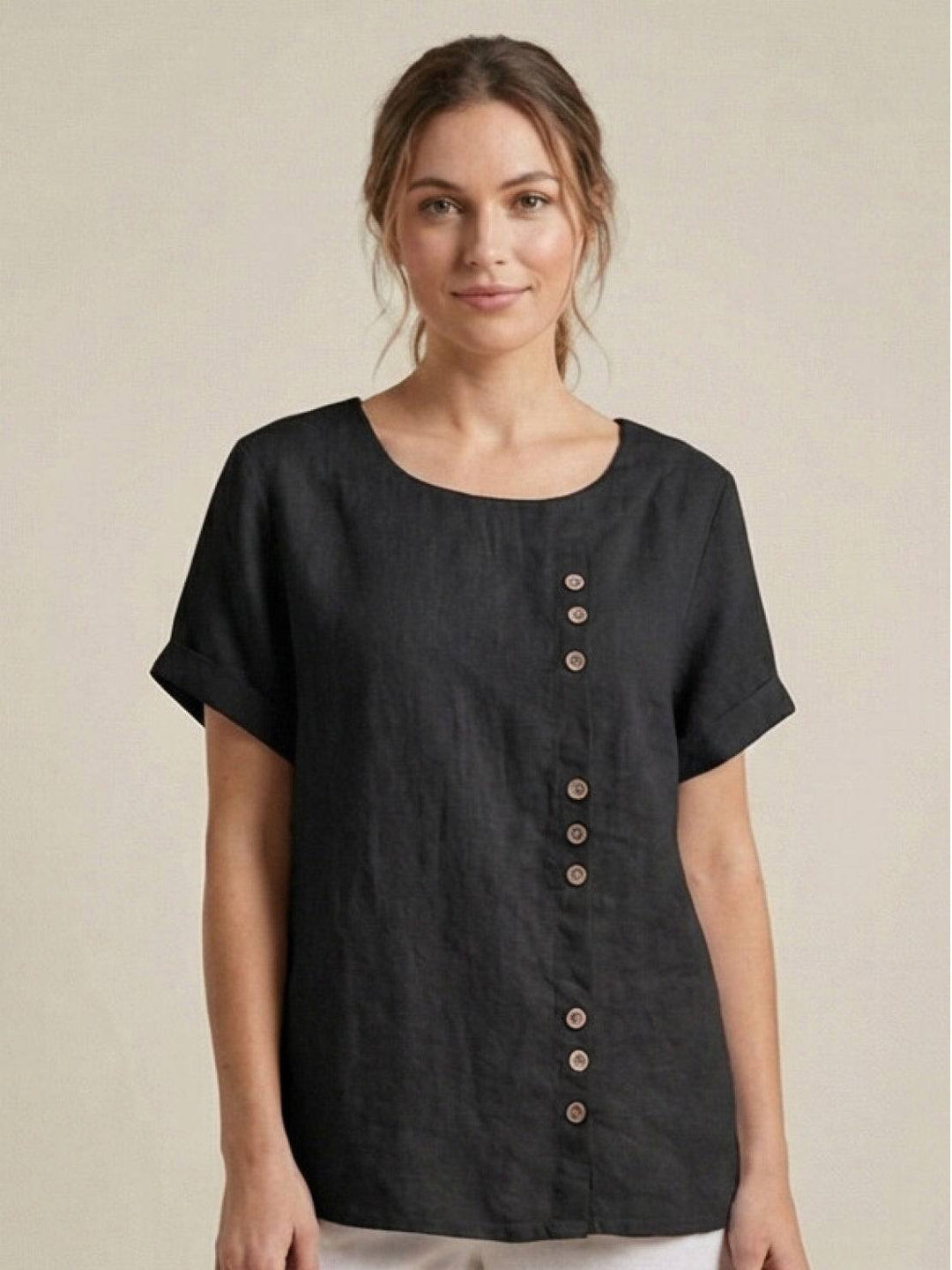 Taylor — Blouse Femme Lin naturel Deep Teal, Bleu Marine Pour Style Confirme