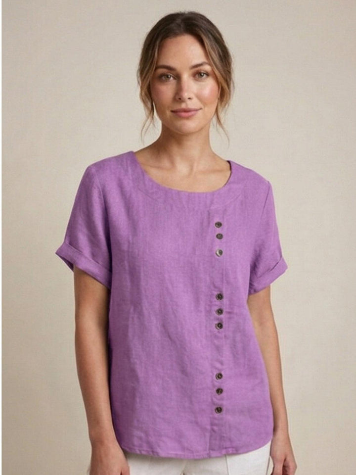Taylor — Blouse Femme Lin naturel Deep Teal, Bleu Marine Pour Style Confirme