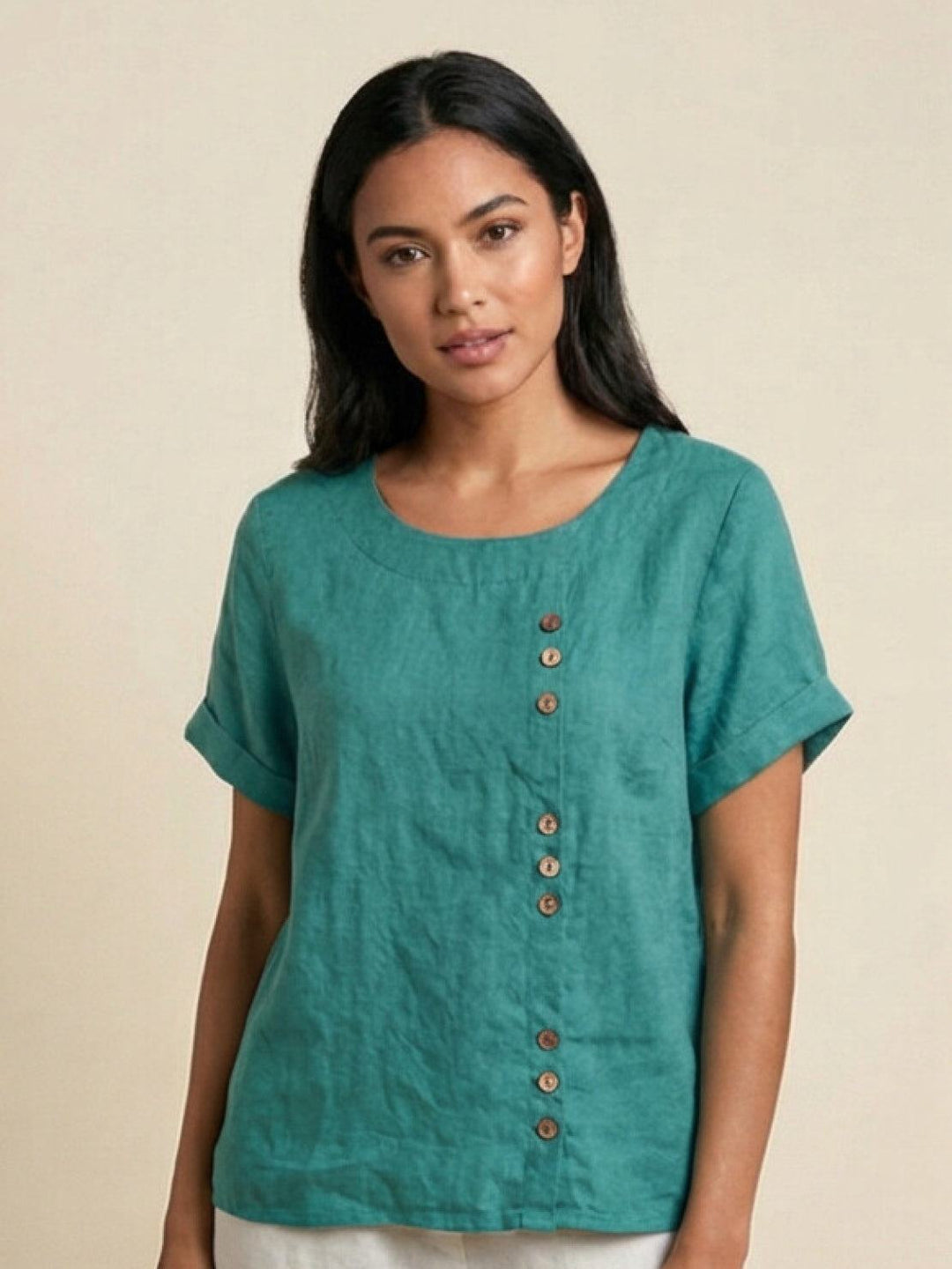 Taylor — Blouse Femme Lin naturel Deep Teal, Bleu Marine Pour Style Confirme