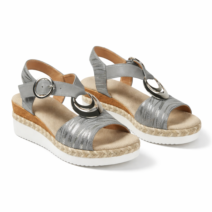 Sandales Compensées Métalliques Femme | Bride Cheville Confort Orthopédique