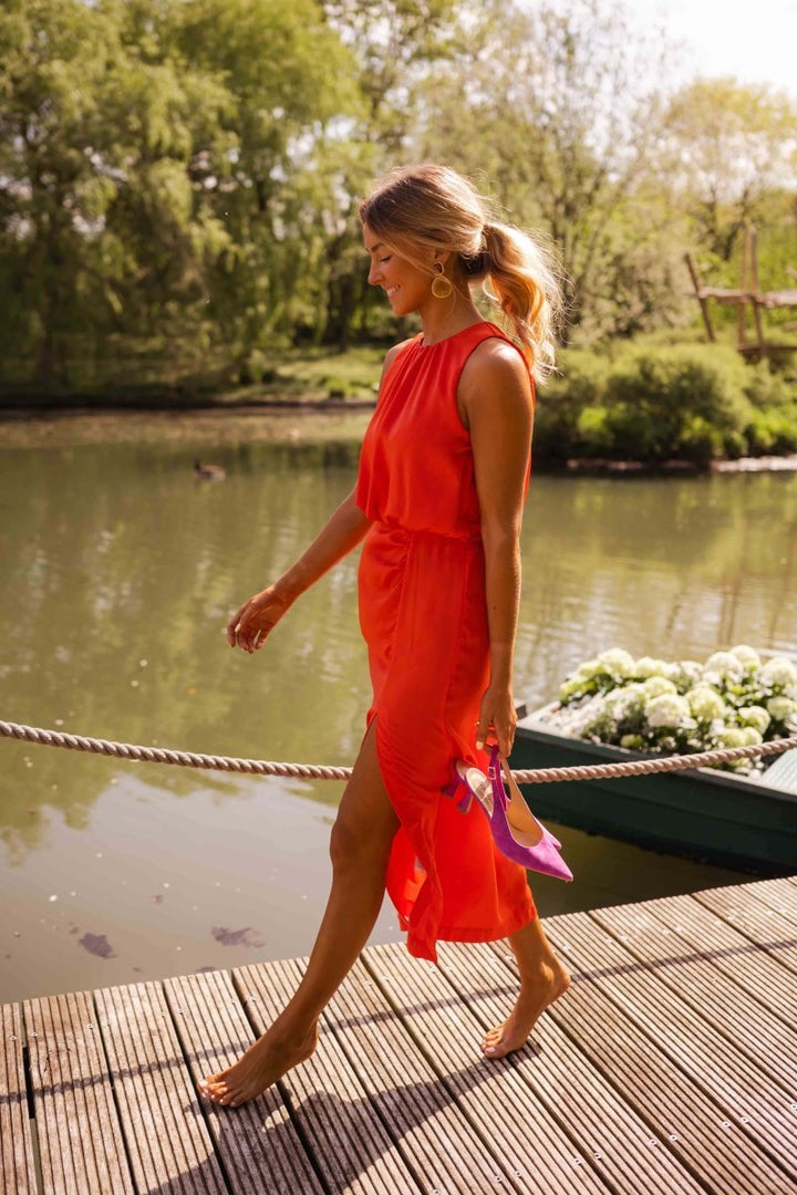 Scarlett — Robe Femme Elegante Jaune, Orange Pour Style Confirme