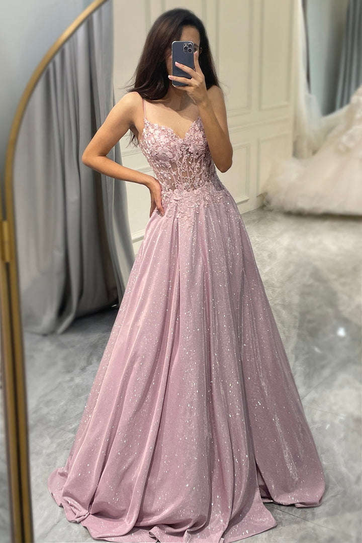 Jessica — Robe Mariage Invitee Ornementee Maxi Rose Clair Pour Prestige