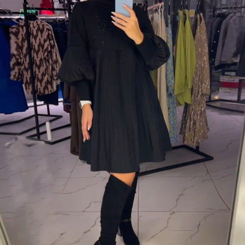 Ashlyann — Robe Midi Elegante Noire Pour Autorite Intemporelle