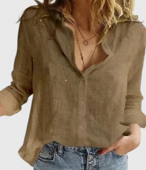 Elena — Blouse Femme Elegante Marron Verte Pour Style Naturel Confirme